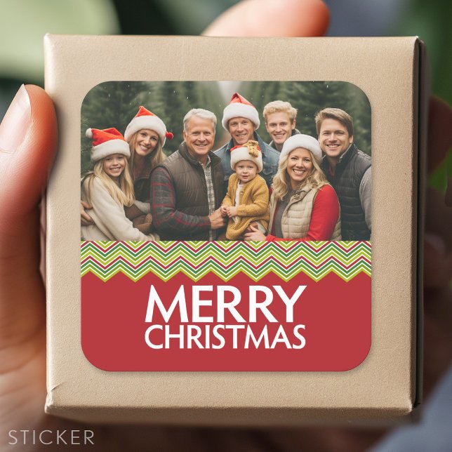 Red and Green Christmas Chevrons Square Sticker (Custom Sticker)
