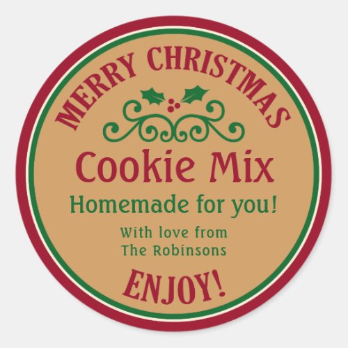 Red and green Christmas cookie mix gift sticker