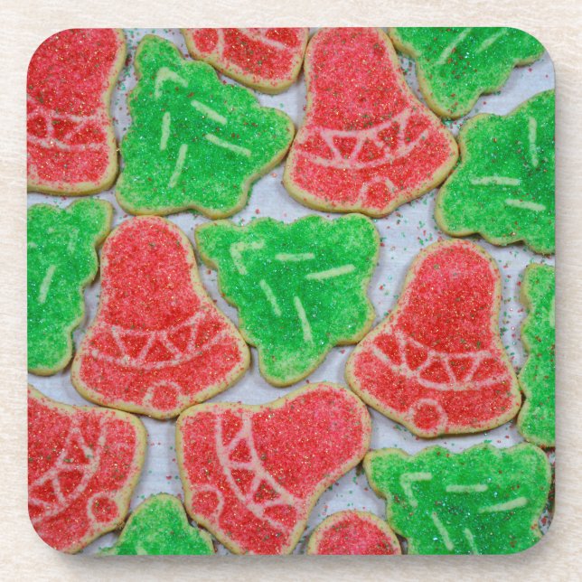Red and green christmas cookies beverage coaster (Front)
