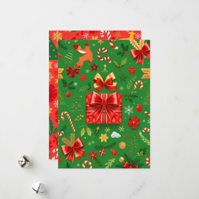 RED AND GREEN CHRISTMAS DAY HOLIDAY CARD (Front/Back In Situ)