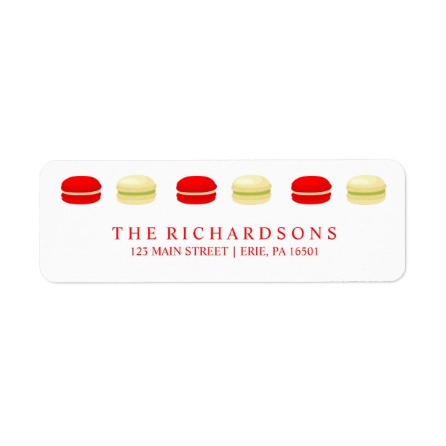 Red and Green Christmas French Macarons on White Label (Front)