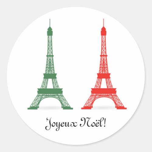 Red and Green Christmas French Theme Eiffel Towers Classic Round Sticker