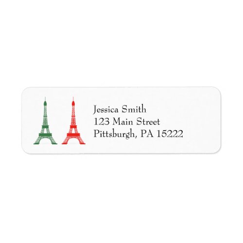 Red and Green Christmas French Theme Eiffel Towers Label