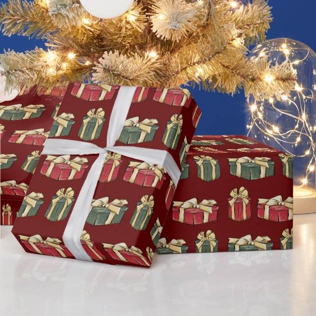 Red and Green Christmas Gifts Red Wrapping Paper (Holidays)