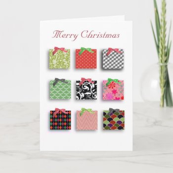 Red And Green Christmas Gifts Xmas Card by PeachyPrints at Zazzle