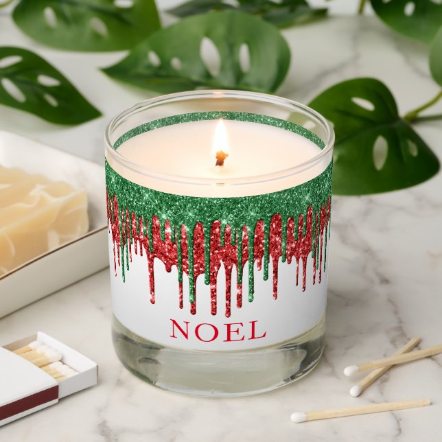 Red And Green Christmas Glitter Drips  Scented Candle (Lit)