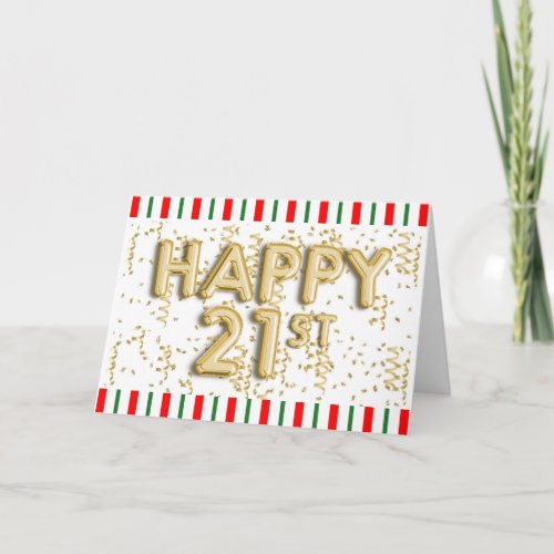 Red and Green Christmas Gold 21st Birthday Card