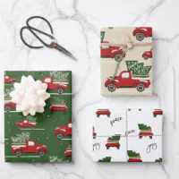 Rustic Green Red Christmas Tree Holiday Wrapping Paper Sheets