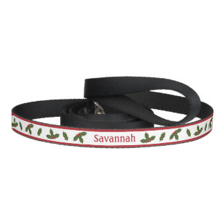 Red And Green Christmas Holly Plants With A Name Pet Leash
