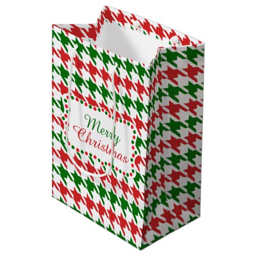 Red and Green Christmas Houndstooth Pattern  Medium Gift Bag
