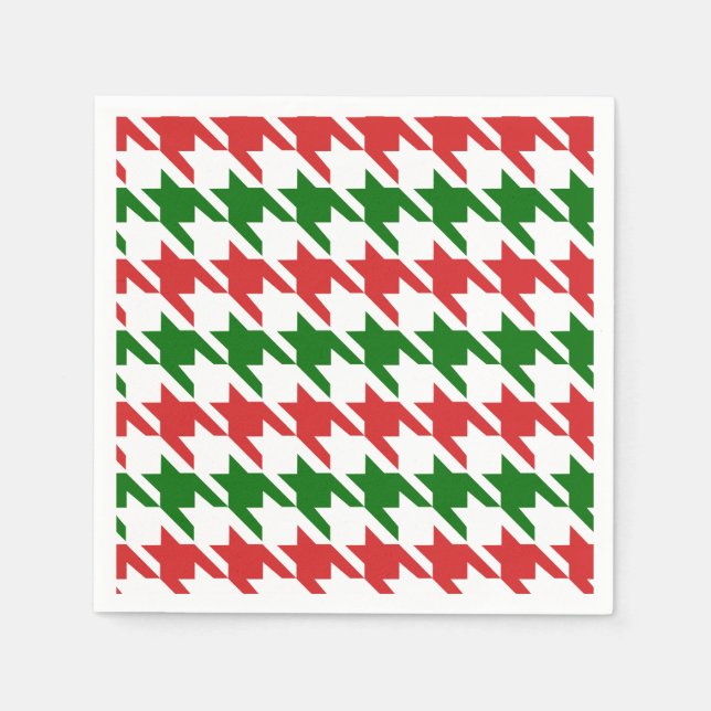 Red and Green Christmas Houndstooth Pattern Napkins (Front)