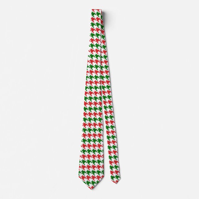 Red and Green Christmas Houndstooth Pattern Neck Tie (Front)