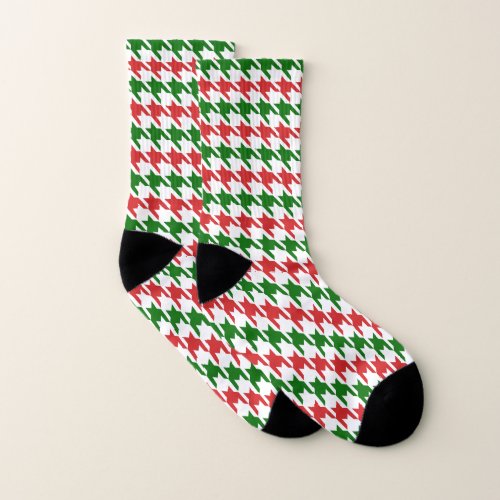 Red and Green Christmas Houndstooth Pattern Socks