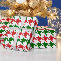 Red and Green Christmas Houndstooth Pattern Wrapping Paper