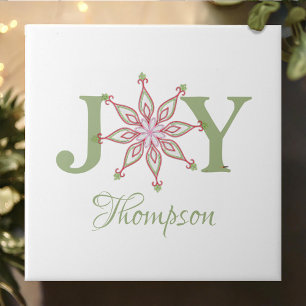 Red and Green Christmas Joy Personalized Ceramic Tile