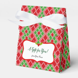 Red and Green Christmas Knit Pattern Favor Boxes