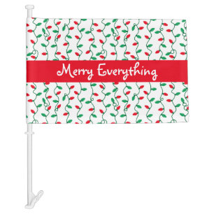 Red and Green Christmas Lights l Merry Everything Car Flag