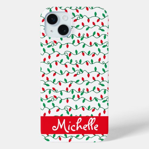 Red and Green Christmas Lights l Name iPhone 15 Plus Case