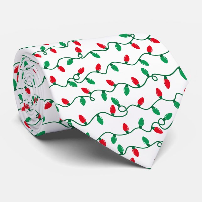 Red and Green Christmas Lights Tie (Rolled)