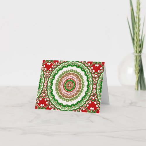 Red and Green Christmas Mandala Medallion Card