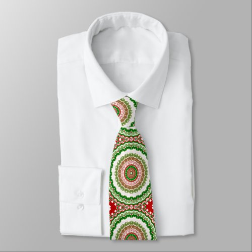 Red and Green Christmas Mandala Medallion Tie