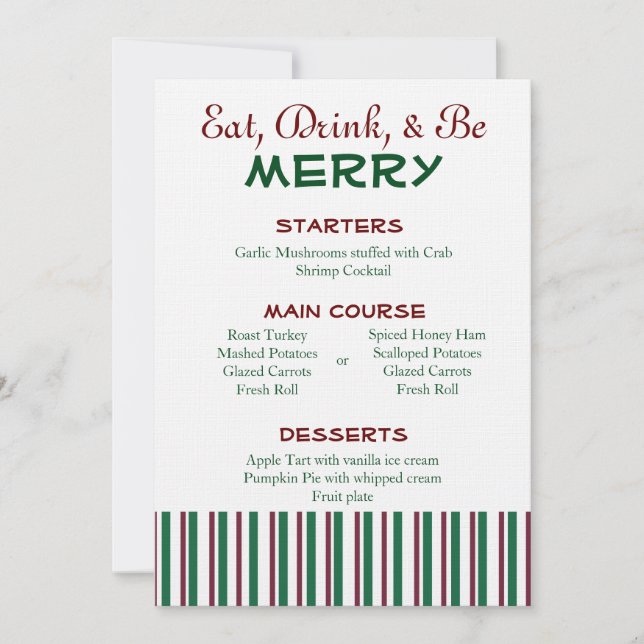 Red and Green Christmas Menu Invitation (Front)