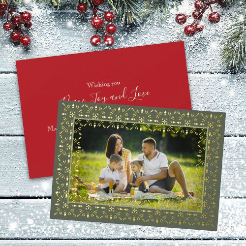 Red and Green Christmas One Photo Foil Holiday Card