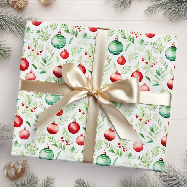 Red and Green Christmas Ornaments Wrapping Paper (Creator Uploaded)