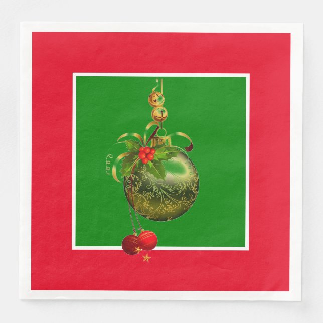 Red And Green Christmas Paper Dinner Napkins (Front)