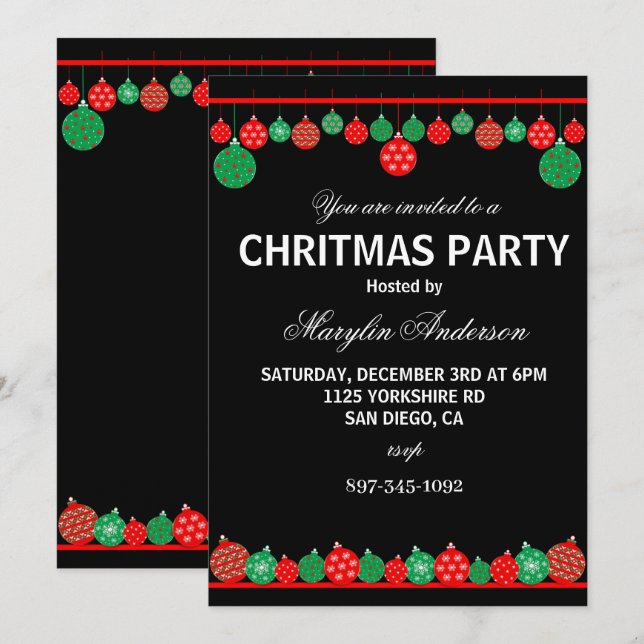 RED AND GREEN CHRISTMAS PARTY CUSTOM  INVITATION (Front/Back)