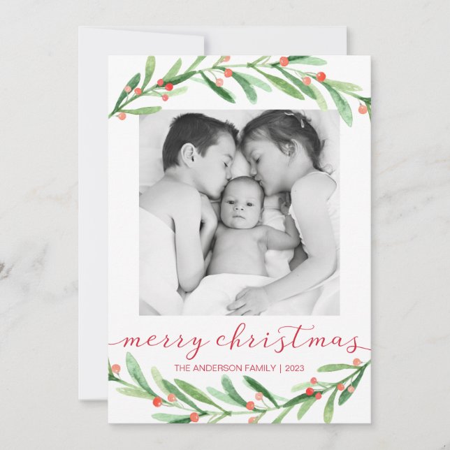 Red and Green Christmas Photo Christmas Cards (Front)