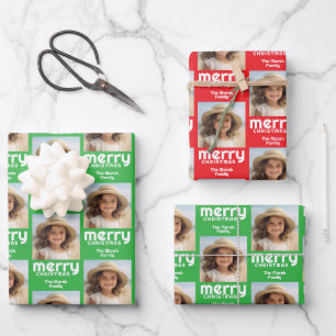 Red and Green Christmas Photo with Whimsical Type Wrapping Paper Sheets