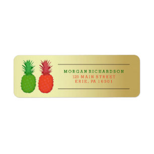 Red and Green Christmas Pineapples on Gold Label