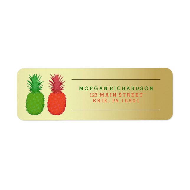 Red and Green Christmas Pineapples on Gold Label (Front)