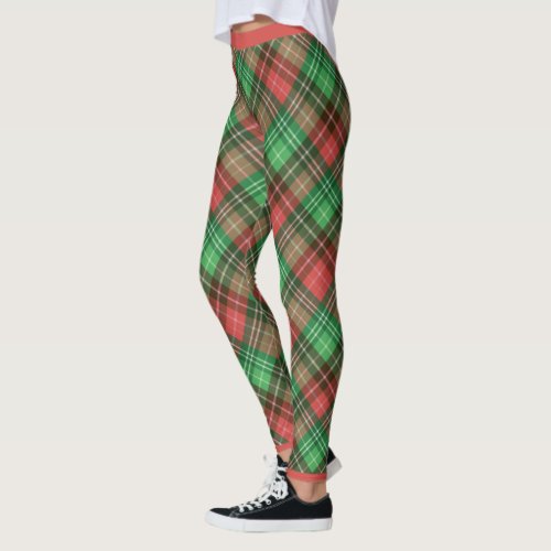 Red and green Christmas plaid 2 Leggings