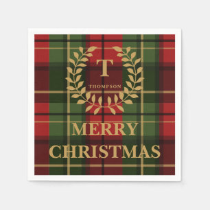 Red And Green Christmas Plaid Custom Monogram Napkins