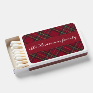Red and green Christmas plaid family name Matchboxes