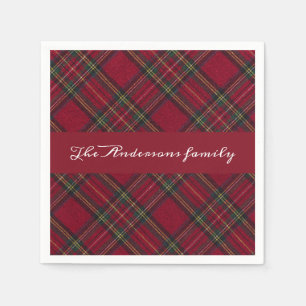  Red and green  Christmas plaid family name Napkins