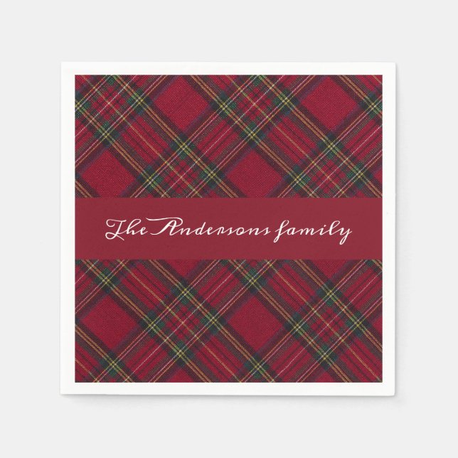  Red and green  Christmas plaid family name Napkins (Front)