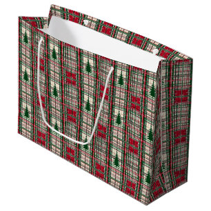 Red and Green Christmas Plaid Large Gift Bag
