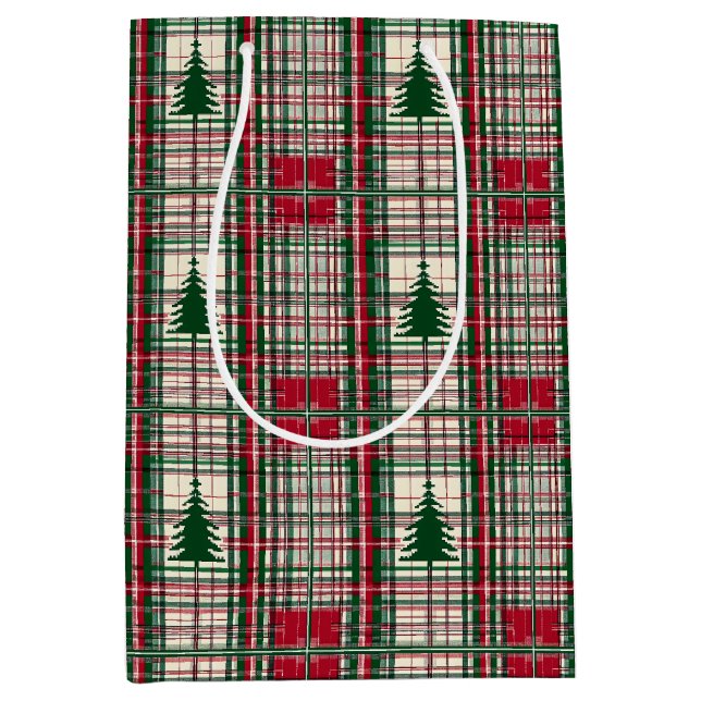 Red and Green Christmas Plaid Medium Gift Bag (Front)