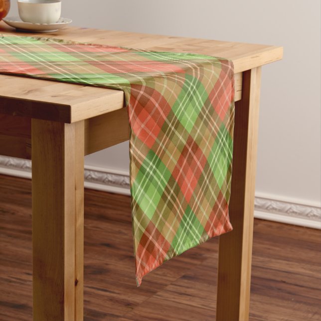 Red and green Christmas plaid pattern Short Table Runner (In Situ)