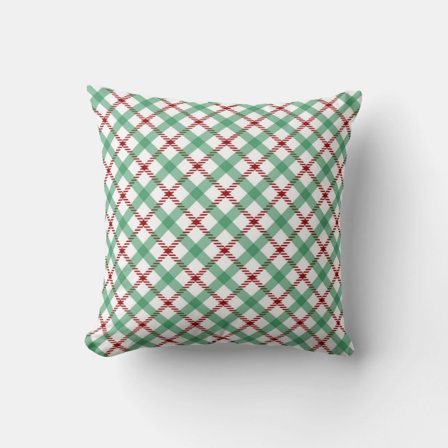Red and Green Christmas Plaid Seamless Pattern Throw Pillow (Front)