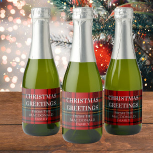 Red and Green Christmas Plaid Sparkling Wine Label
