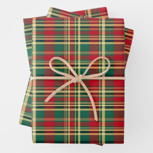 Red and Green Christmas Plaid Wrapping Paper Sheets