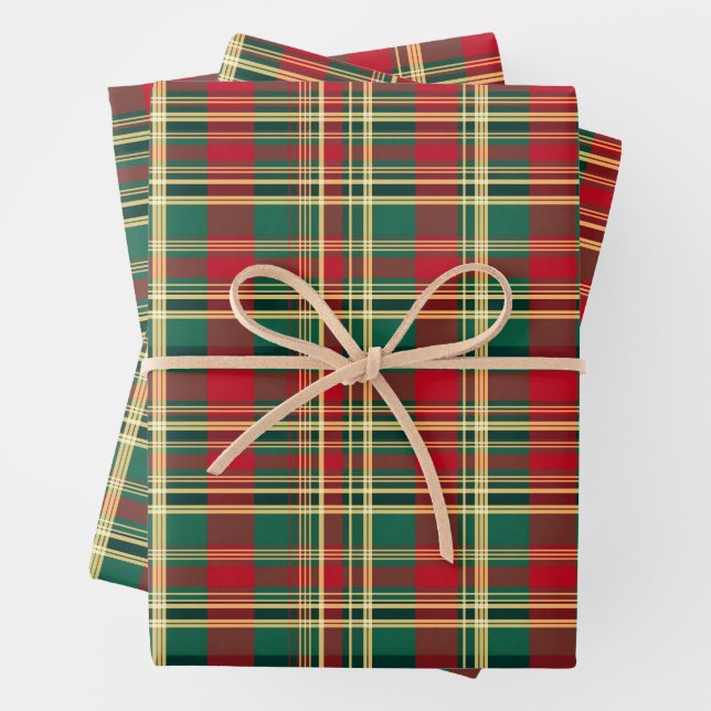 Red and Green Christmas Plaid Wrapping Paper Sheets (In situ)