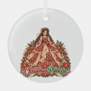 Red and Green Christmas Princess Glass Ornament