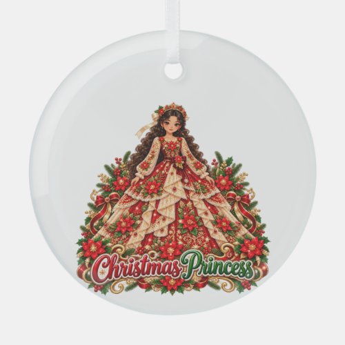 Red and Green Christmas Princess Glass Ornament