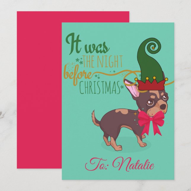 Red and green Christmas puppy illustration  Holiday Card (Front/Back)