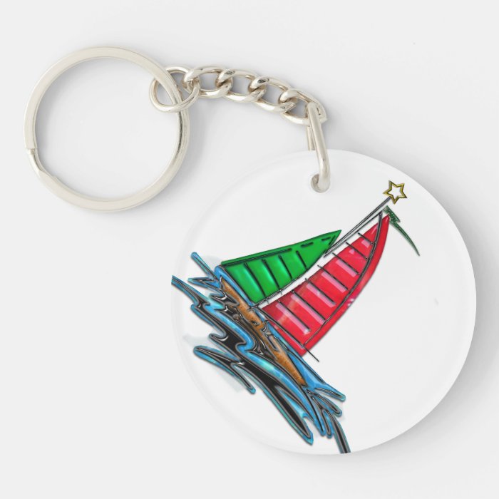 Red and Green Christmas Sailboat Keychain